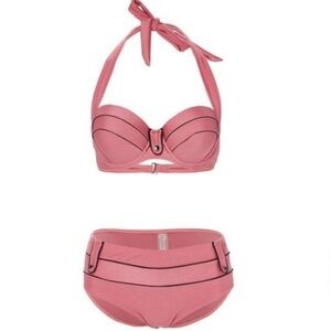 👙 Marilyn Monroe Pink & Black‎ Bikini Sz XL EUC 0388